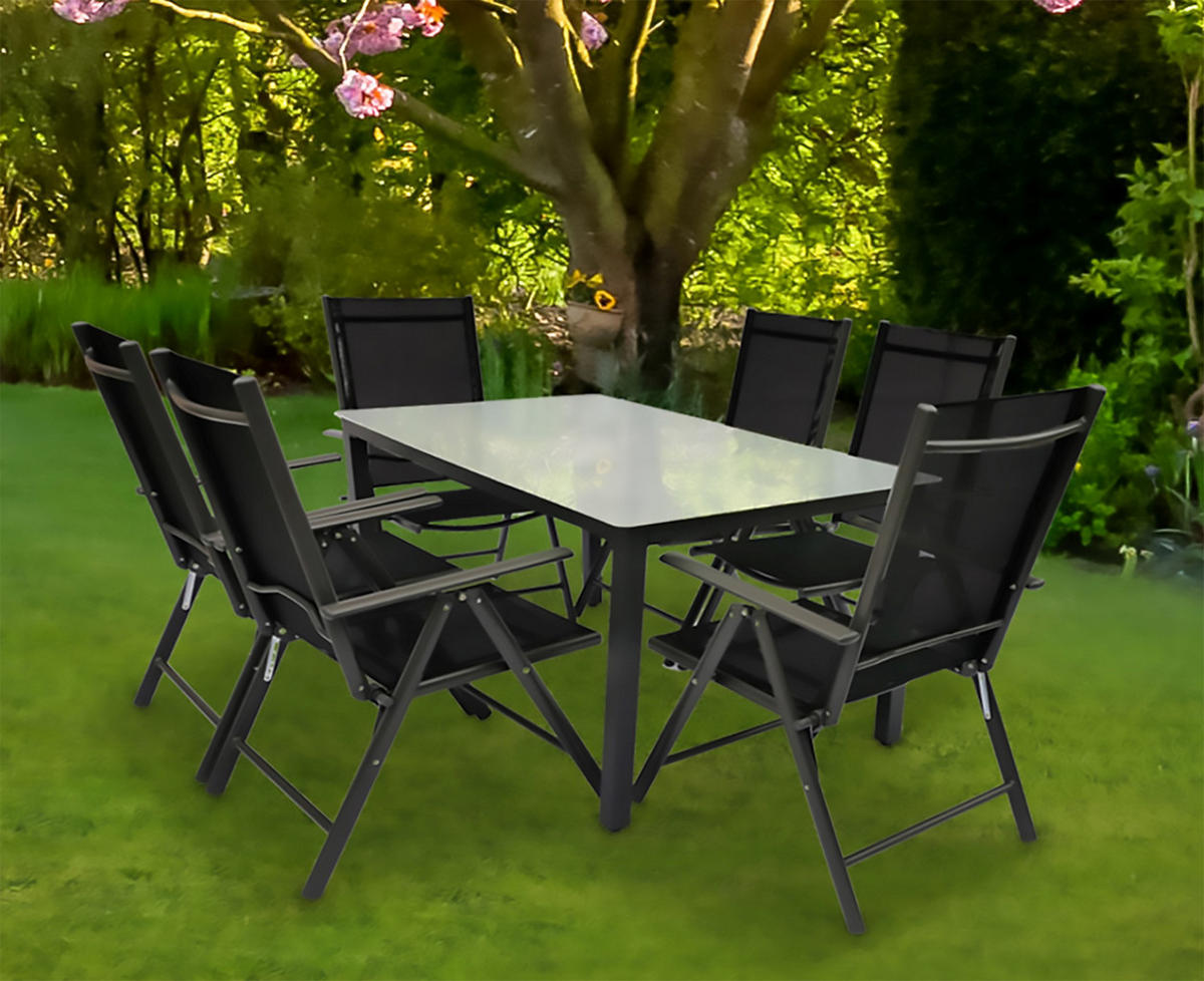 GARTENTISCHGRUPPE   - Anthrazit, Basics, Glas/Textil - Gardenson