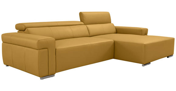 ECKSOFA DUA in Echtleder Senfgelb  293/170 cm  - Chromfarben/Senfgelb, Design, Leder/Metall (293/170cm) - Novel