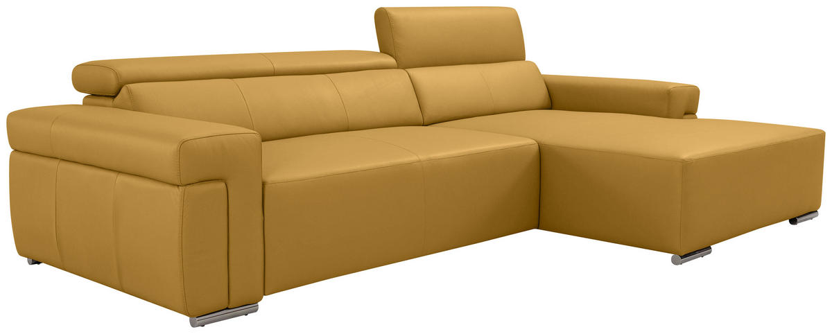 Ecksofa inkl. Funktion DUA Senfgelb Echtleder  - Chromfarben/Senfgelb, Design, Leder/Metall (293/170cm) - Novel