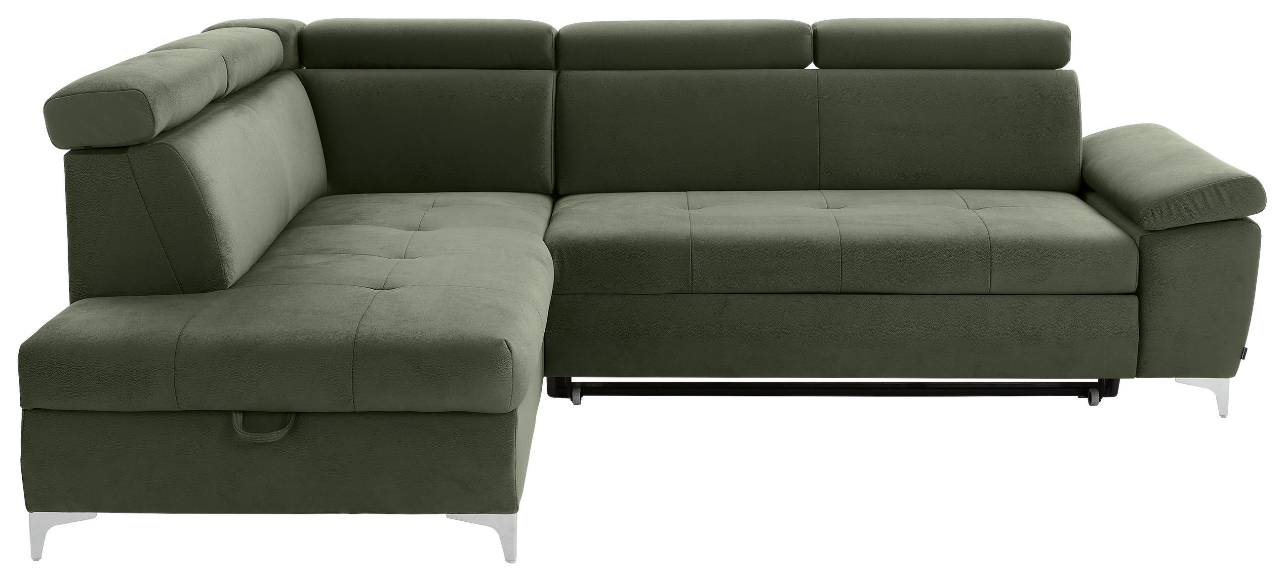 ECKSOFA Olivgrün Mikrofaser  - Chromfarben/Olivgrün, KONVENTIONELL, Textil/Metall (206/271cm) - Carryhome