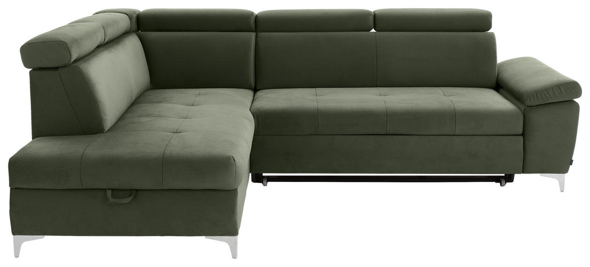 KUTNA GARNITURA tekstil  maslinasto zelena   - maslinasto zelena/boje kroma, Konvencionalno, tekstil/metal (206/271cm) - Carryhome