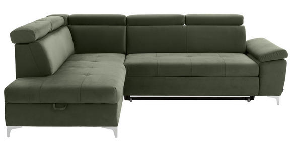 ECKSOFA in Mikrofaser Olivgrün  - Chromfarben/Olivgrün, KONVENTIONELL, Textil/Metall (206/271cm) - Carryhome