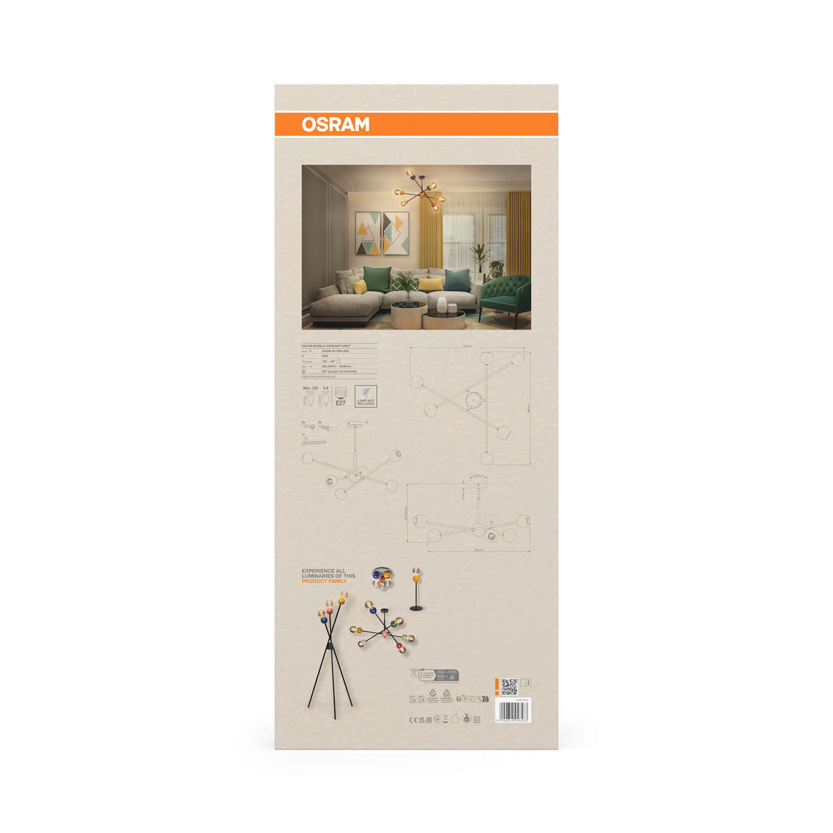 DECKENLEUCHTE 70/68/43 cm   - Design, Metall (70/68/43cm) - Osram