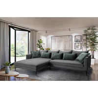 ECKSOFA in Flachgewebe Dunkelgrau  187/321 cm  - Dunkelgrau/Schwarz, Design, Textil/Metall (187/321cm) - Livetastic