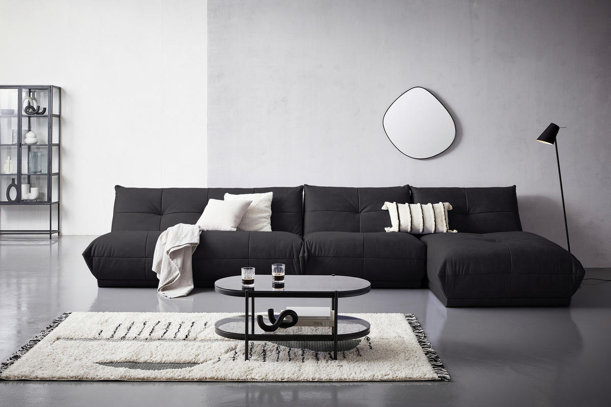 ECKSOFA in Lederlook Schwarz  390/185 cm  - Schwarz, Trend, Textil (390/185cm) - Livetastic