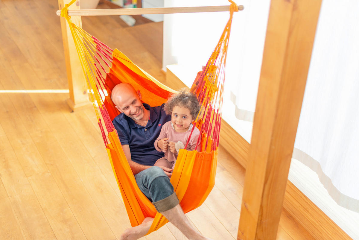 HÄNGESESSEL comfort org.cotton 110/160/180 cm  - Gelb/Rot, KONVENTIONELL, Holz/Textil (110/160/180cm) - La Siesta