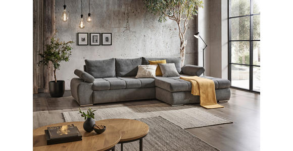 ECKSOFA in Flachgewebe Grau  294/173 cm  - Chromfarben/Weiß, Design, Kunststoff/Textil (294/173cm) - Carryhome
