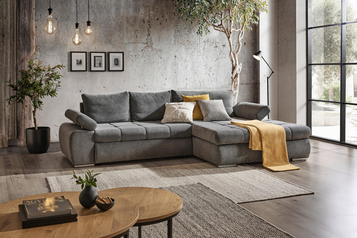SAROKKANAPÉ textil szürke  - krómszínű/fehér, Design, műanyag/textil (294/173cm) - Carryhome