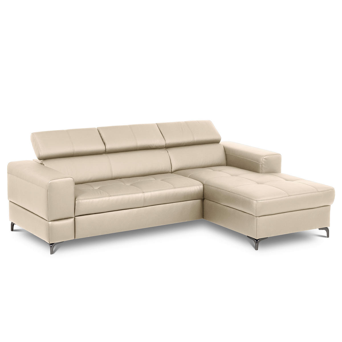 ECKSOFA Grau Echtleder Lederlook  - Schwarz/Grau, Design, Leder/Textil (247/173cm) - Livetastic