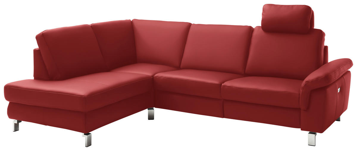 ECKSOFA in Echtleder Rot  - Chromfarben/Rot, Design, Leder/Metall (200/271cm) - Pure Home Lifestyle