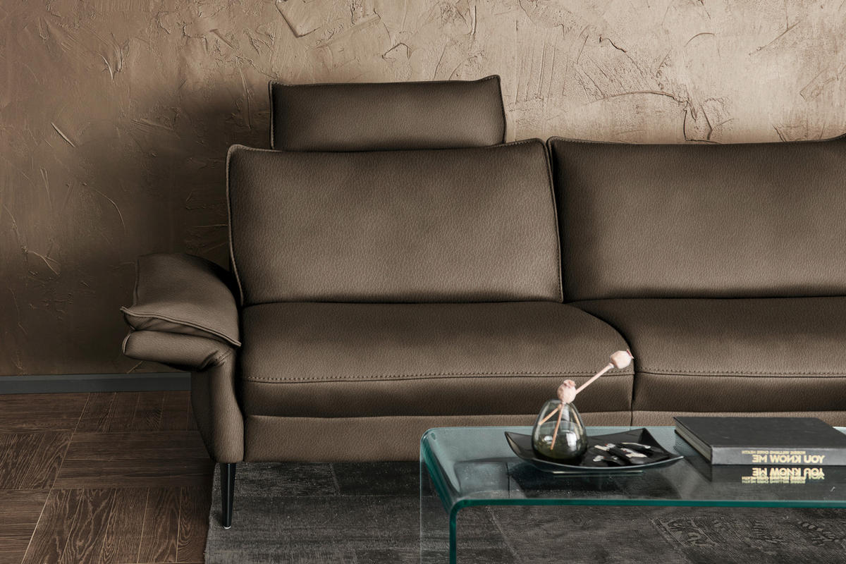 ECKSOFA in Echtleder Dunkelbraun  - Dunkelbraun/Schwarz, Design, Leder/Metall (334/172cm) - Hukla