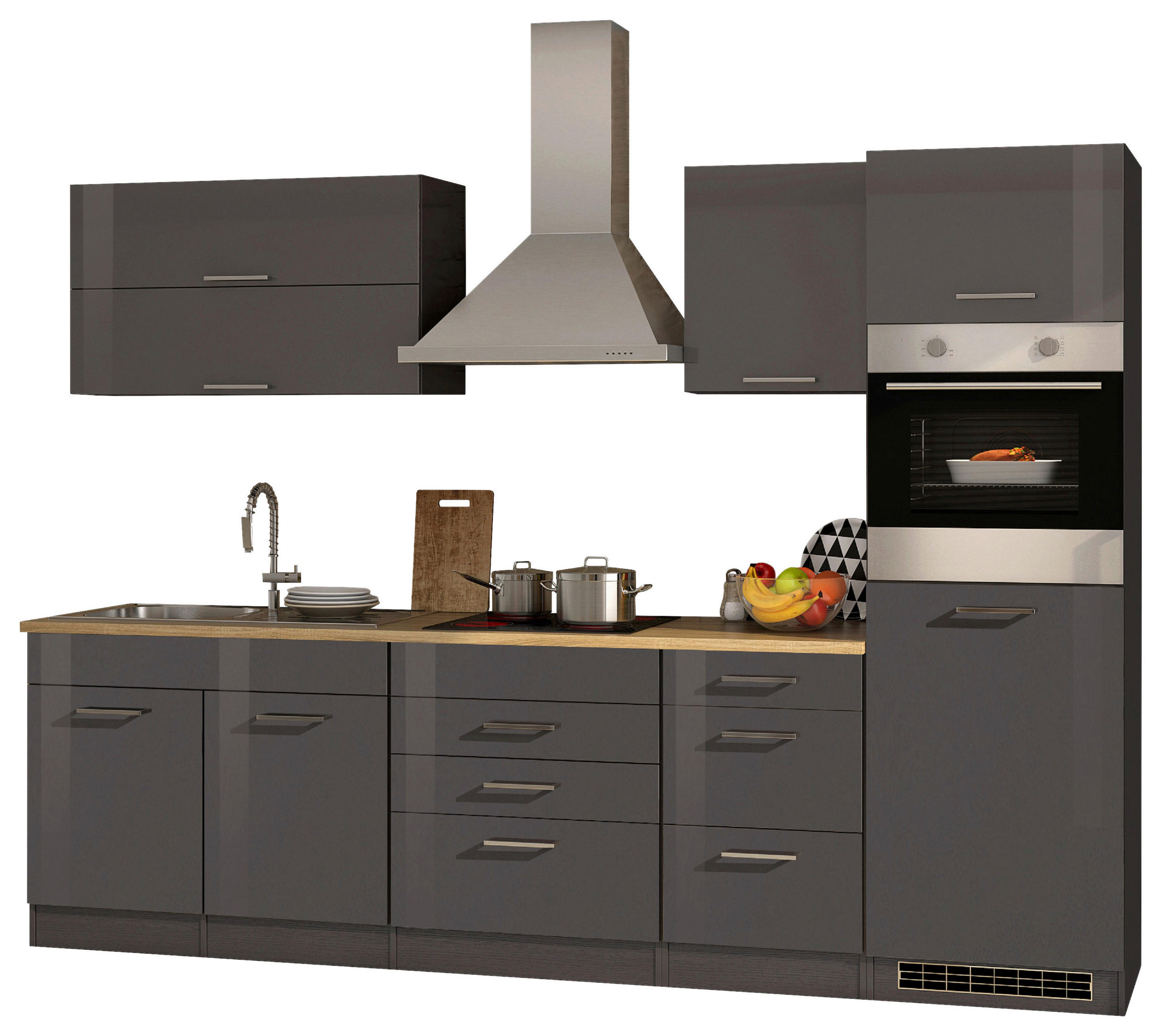 KÜCHENBLOCK 290 cm   in Graphitfarben  - Silberfarben/Graphitfarben, MODERN, Holzwerkstoff/Metall (290cm) - Held