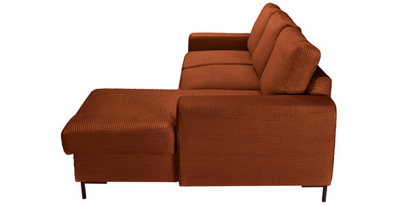 ECKSOFA Rostfarben Cord Rückenkissen, Bettkasten, Schlaffunktion, Rücken echt, Liegefläche im Originalstoff  - Rostfarben/Schwarz, KONVENTIONELL, Textil/Metall (240/150cm) - Carryhome