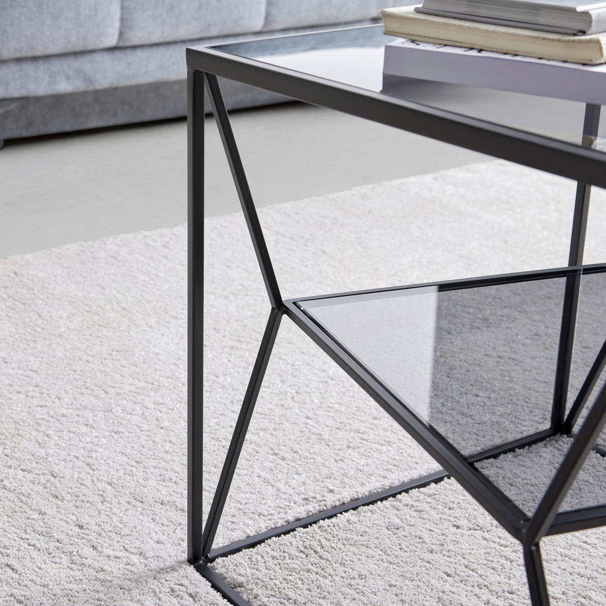 BEISTELLTISCH 40/40/45 cm Grau, Schwarz quadratisch  - Schwarz/Grau, Design, Glas/Metall (40/40/45cm) - Landscape