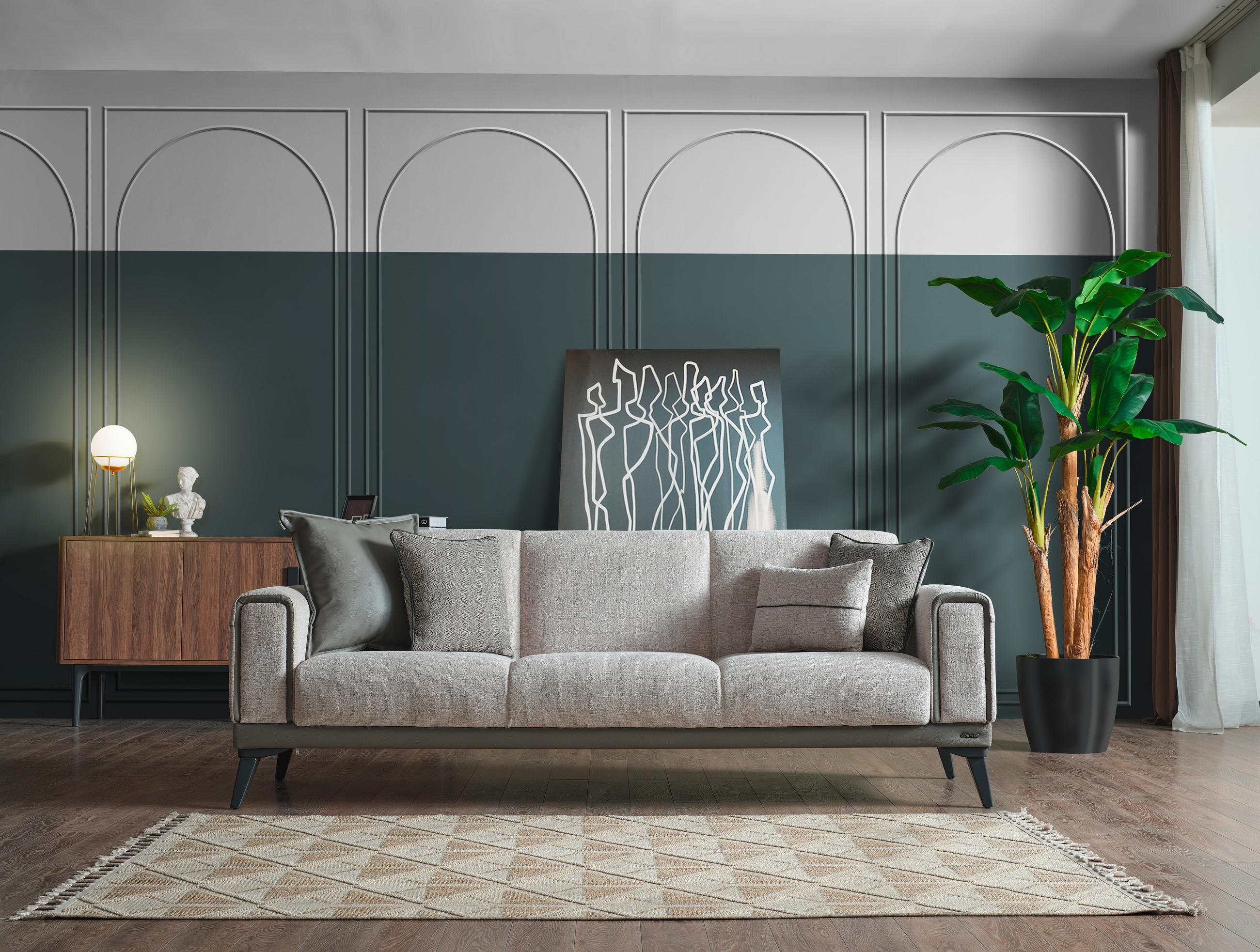 3-SITZER-SOFA in Bouclé Grau - Anthrazit/Grau, Design, Holz/Textil (230/83/86cm) - Livetastic