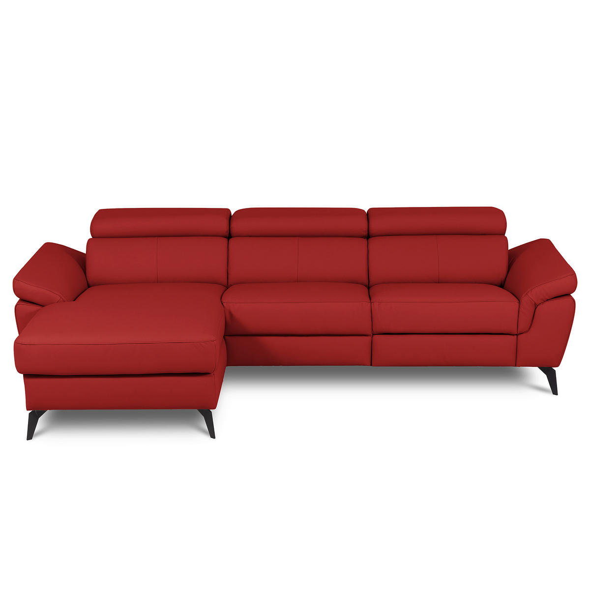 ECKSOFA Rot Echtleder Lederlook Bettkasten, Schlaffunktion, Rücken echt, Armteilverstellung, Kopfteilverstellung  - Rot/Schwarz, Design, Leder/Textil (179/252cm) - Livetastic