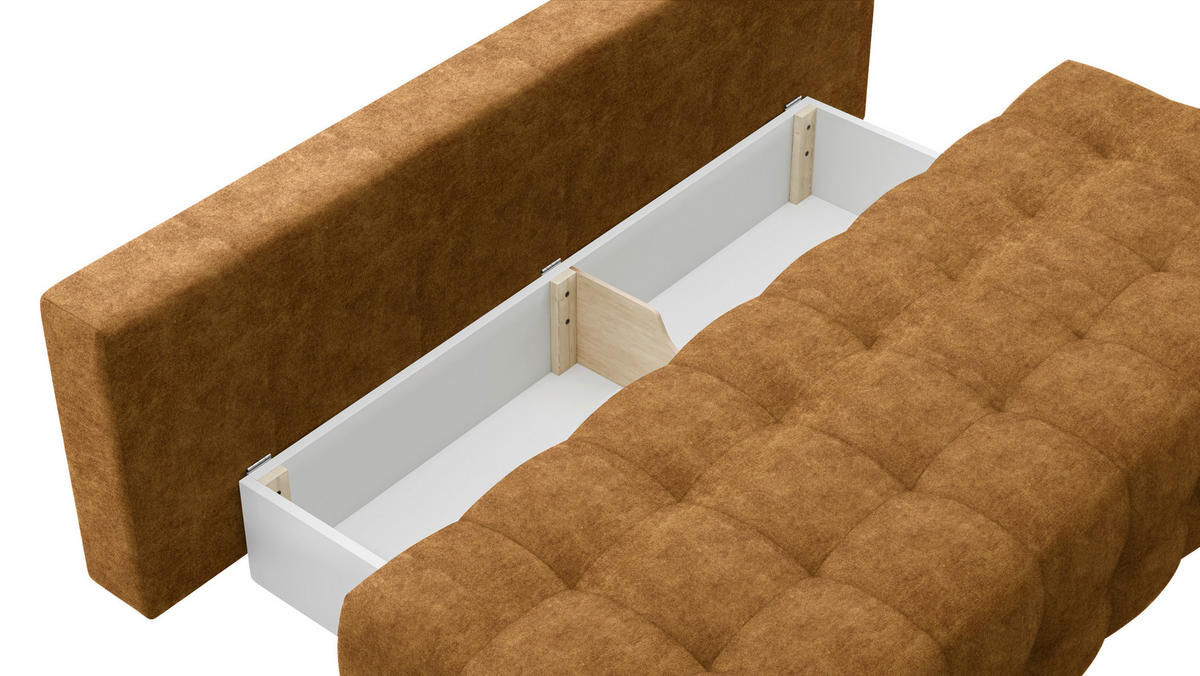 SCHLAFSOFA  in Velours Goldfarben  - Goldfarben/Schwarz, KONVENTIONELL, Kunststoff/Textil (209/96/100cm) - Stylife