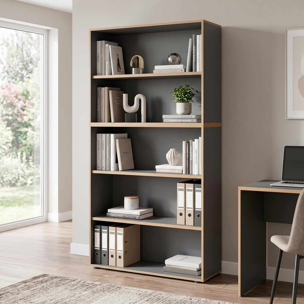 IRATTARTÓ POLC - fekete/méztölgy színű, Design, műanyag/faalapú anyag (100/183/33cm) - P & B