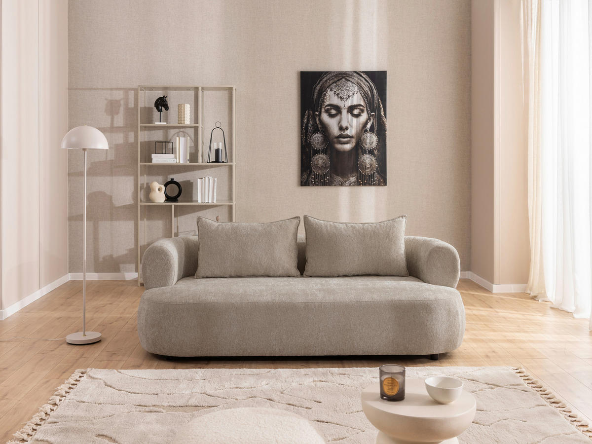 3-SITZER-SOFA Chenille Hellbraun  - Hellbraun/Schwarz, Design, Kunststoff/Textil (200/76/96cm) - Livetastic
