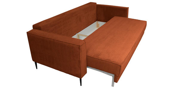 SCHLAFSOFA  mit Liegefunktion, Rücken echt, haustierfreundlicher Bezug Cord Rostfarben  - Rostfarben/Schwarz, KONVENTIONELL, Textil/Metall (222/93/98cm) - Carryhome