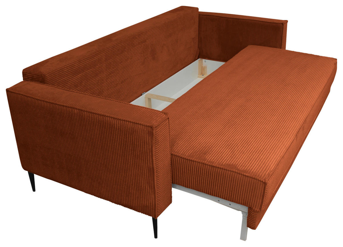 SCHLAFSOFA  mit Liegefunktion, Rücken echt, haustierfreundlicher Bezug Cord Rostfarben  - Rostfarben/Schwarz, KONVENTIONELL, Textil/Metall (222/93/98cm) - Carryhome