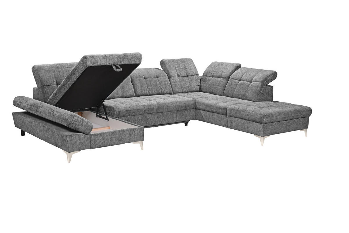 WOHNLANDSCHAFT MERCY Grau Mikrovelours  - Kaschmir/Grau, MODERN, Kunststoff/Textil (169/348/245cm) - MID.YOU