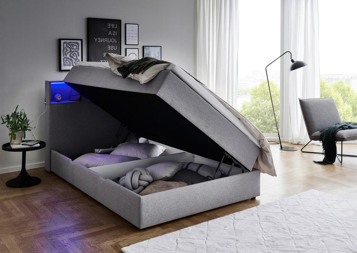 BOXSPRINGBETT 120/200 cm  in Hellgrau  - Hellgrau/Schwarz, Design, Holz/Textil (120/200cm) - Xora