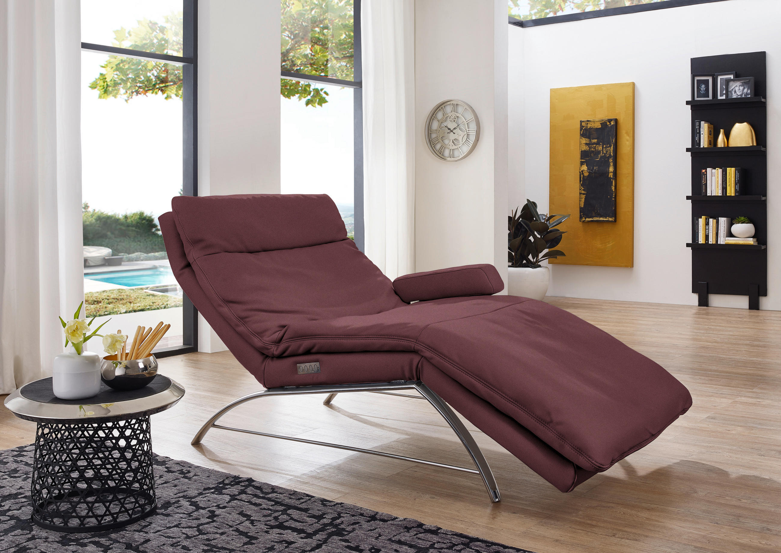 RELAXLIEGE in Echtleder Bordeaux  - Bordeaux/Alufarben, Basics, Leder (95/91/170cm) - Chilliano