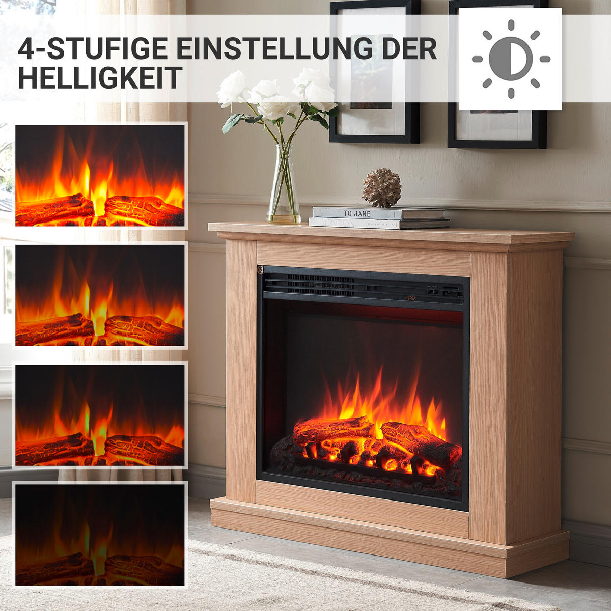 ELEKTROKAMIN - Hellbraun, Basics, Metall (82/69/25cm)