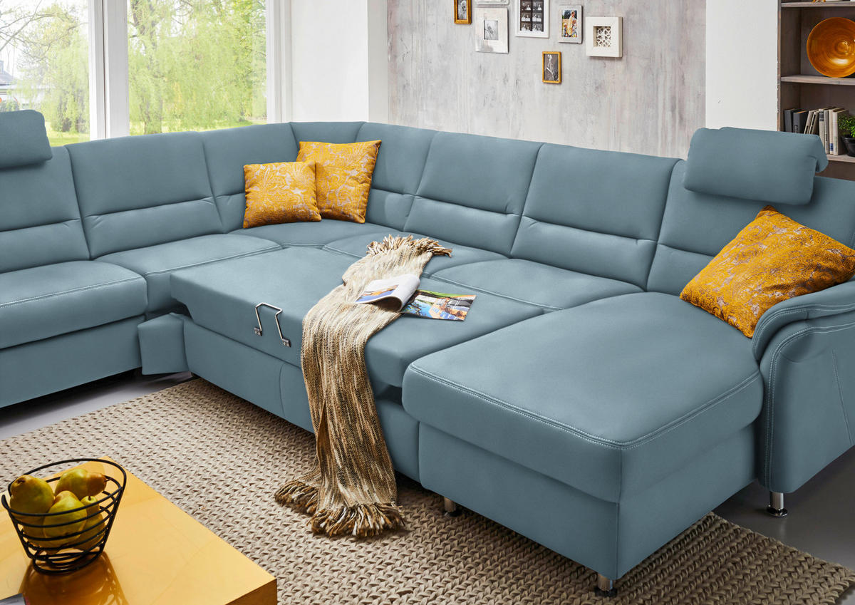 WOHNLANDSCHAFT in Mikrofaser Hellblau  - Alufarben/Hellblau, Konventionell, Textil/Metall (262/335/173cm) - Beldomo System