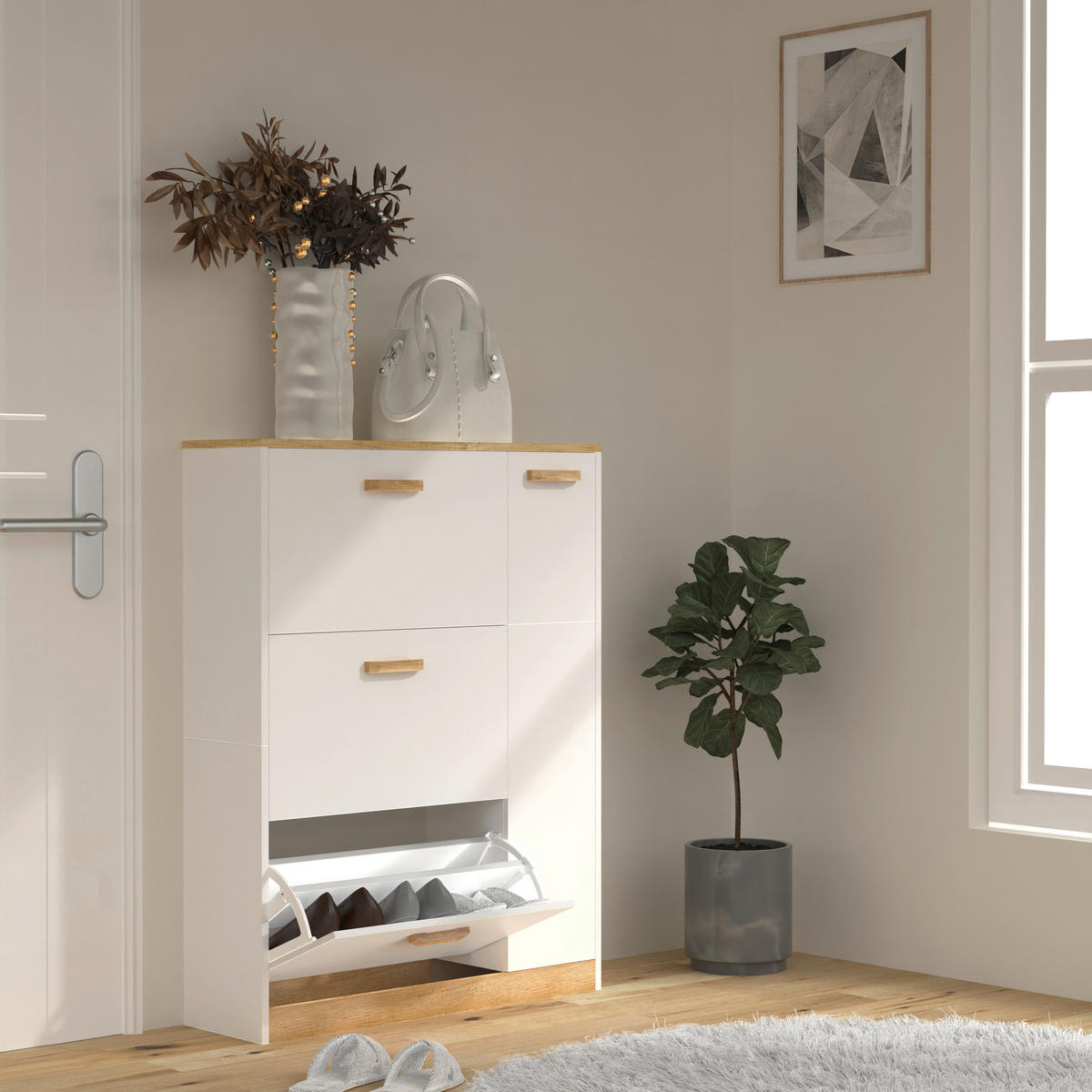 SKOSKÅP Halom  i  - vit/honungsek, Lifestyle, trämaterial (80/105/24cm) - MID.YOU