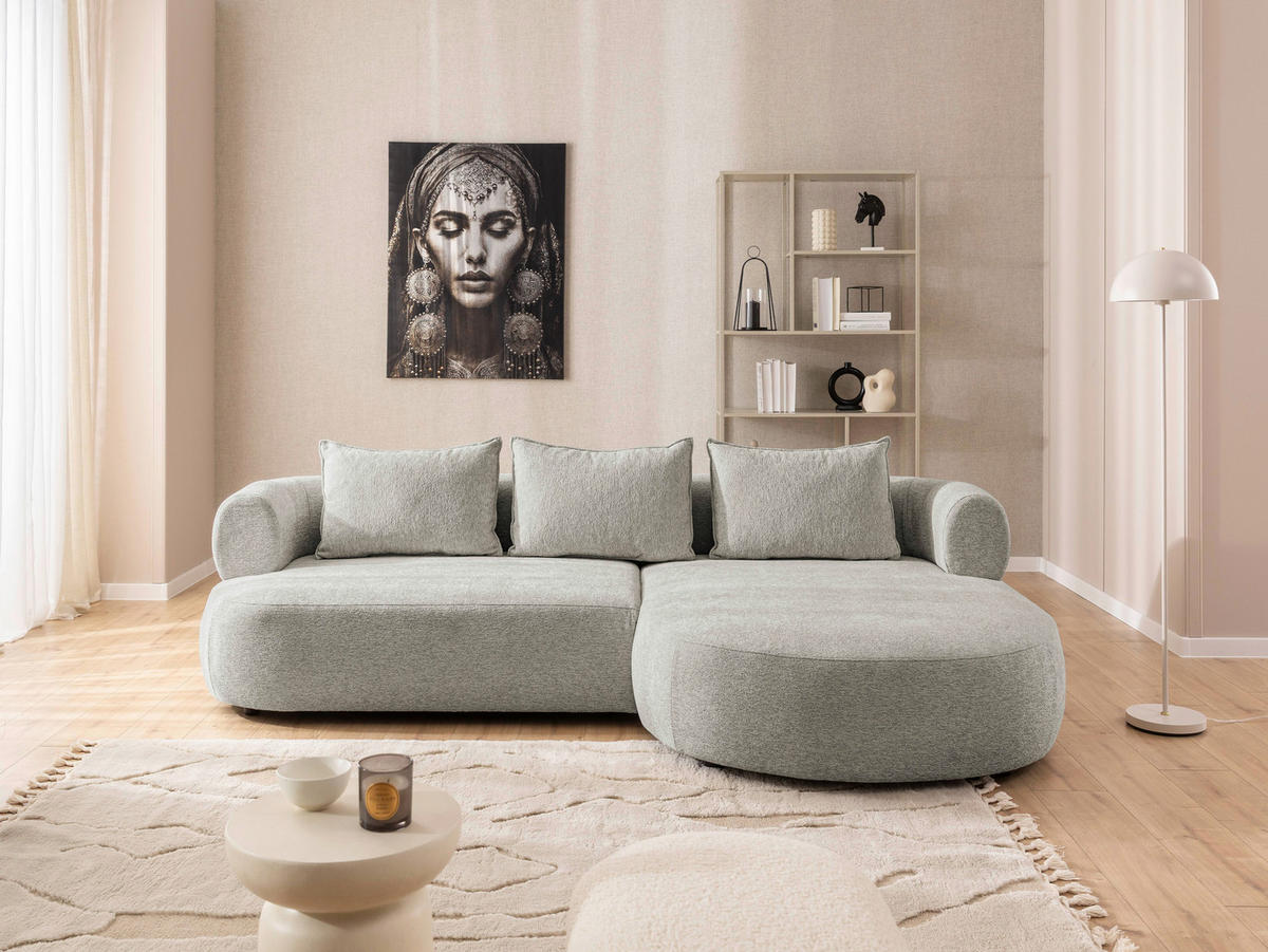 ECKSOFA in Chenille Hellgrau  - Hellgrau/Schwarz, Design, Kunststoff/Textil (256/156cm) - Livetastic