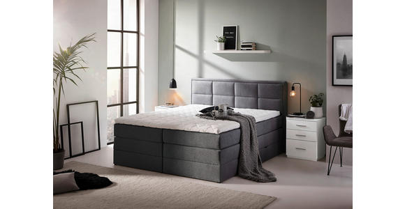 BOXSPRINGBETT 140/200 cm,  in Anthrazit, Matratze, Bettkasten, Topper, H2 + H3 = mittel + fest  - Anthrazit/Schwarz, KONVENTIONELL, Kunststoff/Textil (140/200cm) - Carryhome