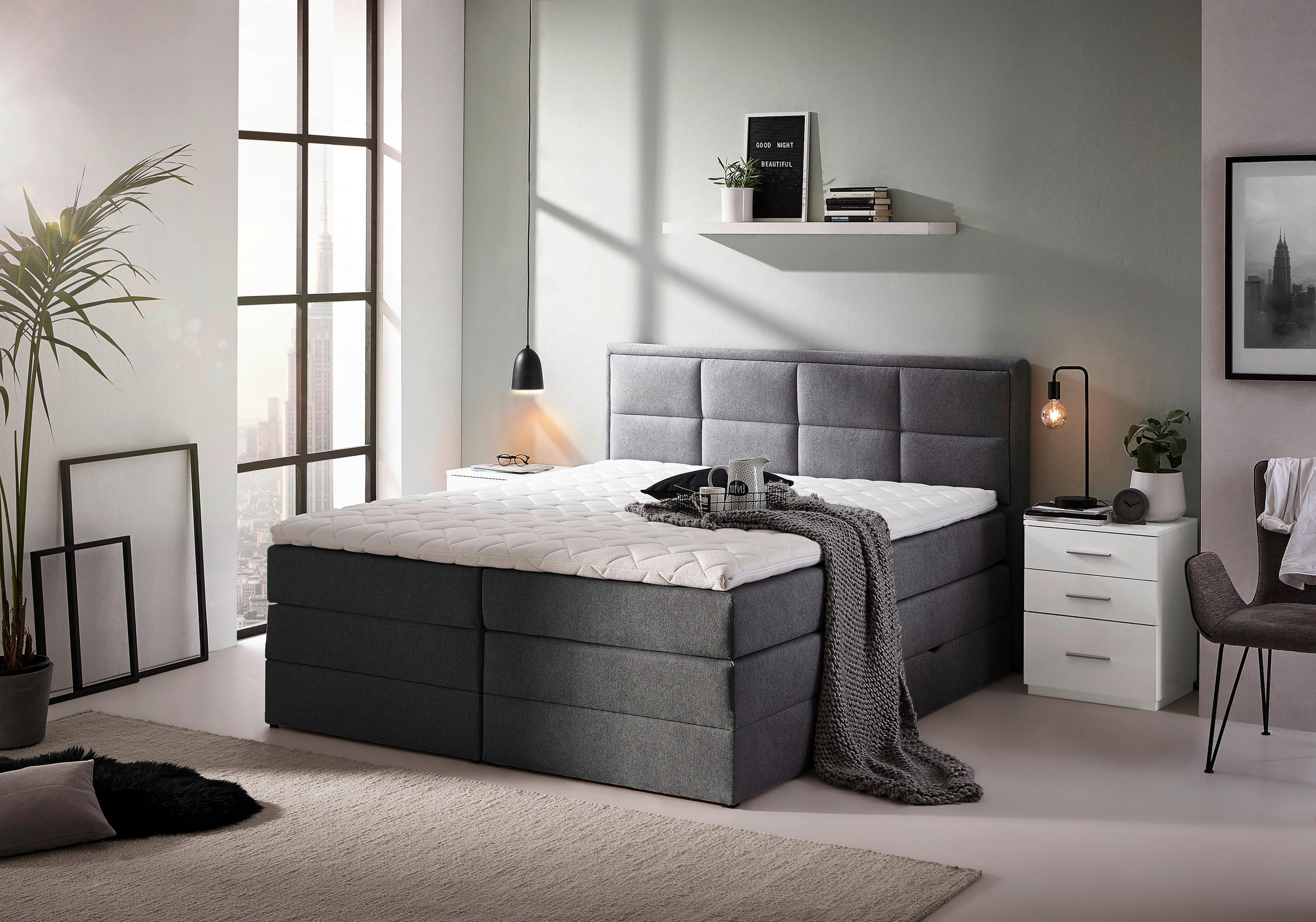 BOXSPRINGBETT 200/200 cm  in Anthrazit  - Anthrazit/Schwarz, KONVENTIONELL, Kunststoff/Textil (200/200cm) - Carryhome