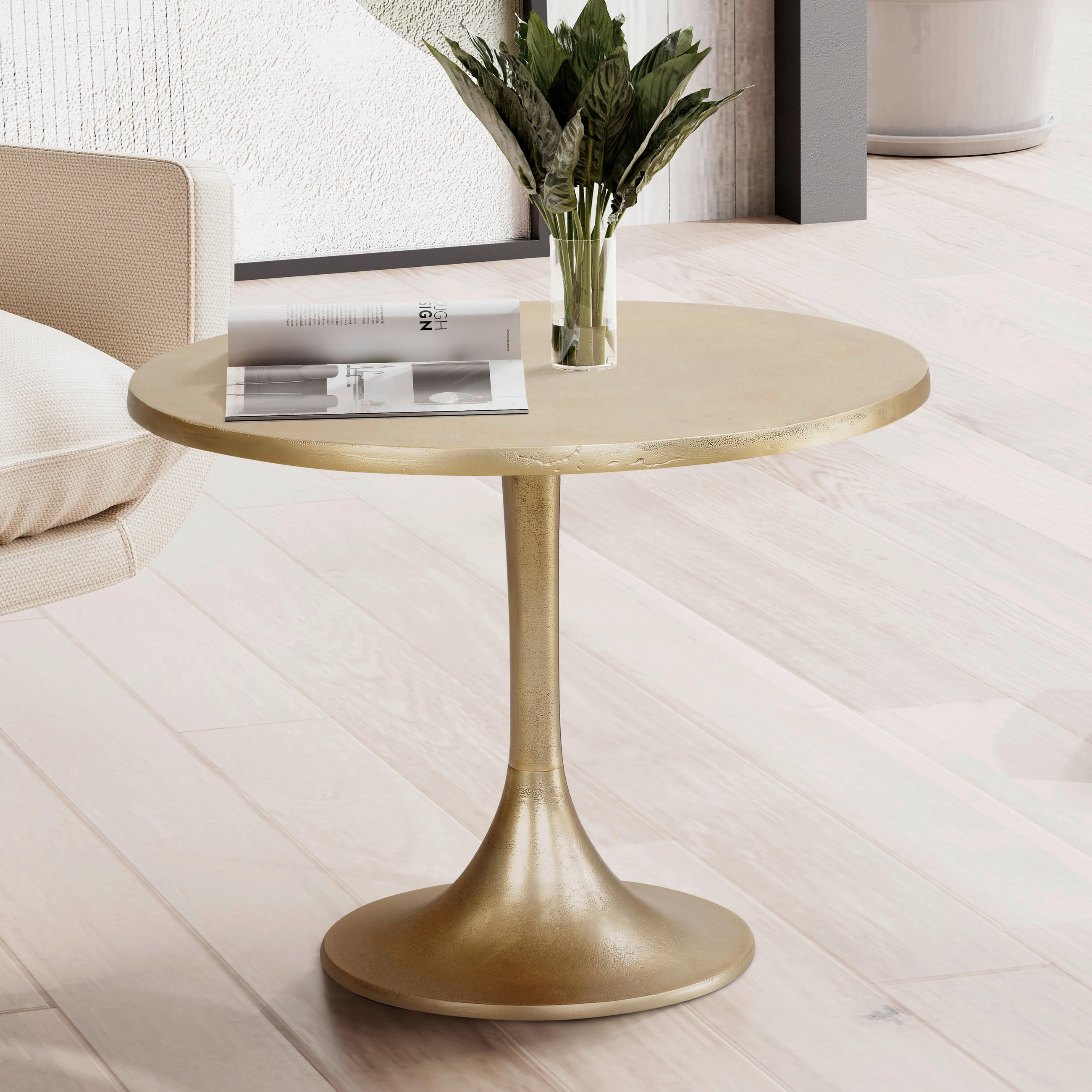 COUCHTISCH 60/60/46,5 cm rund Goldfarben  - Goldfarben, Design, Metall (60/60/46,5cm) - MID.YOU