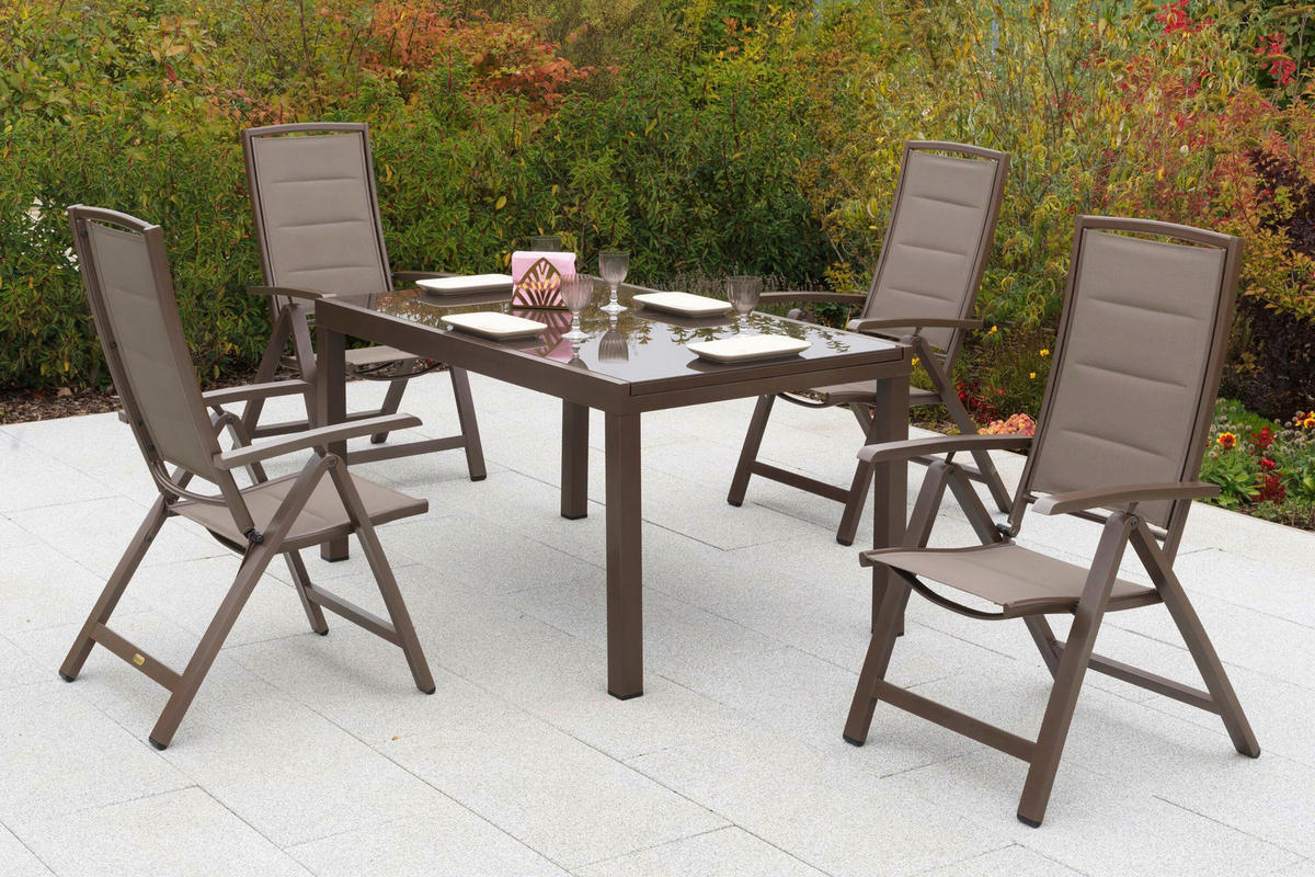 GARTENTISCHGRUPPE beschichtet Aluminium  - Taupe/Braun, KONVENTIONELL, Glas/Textil - Gardenson