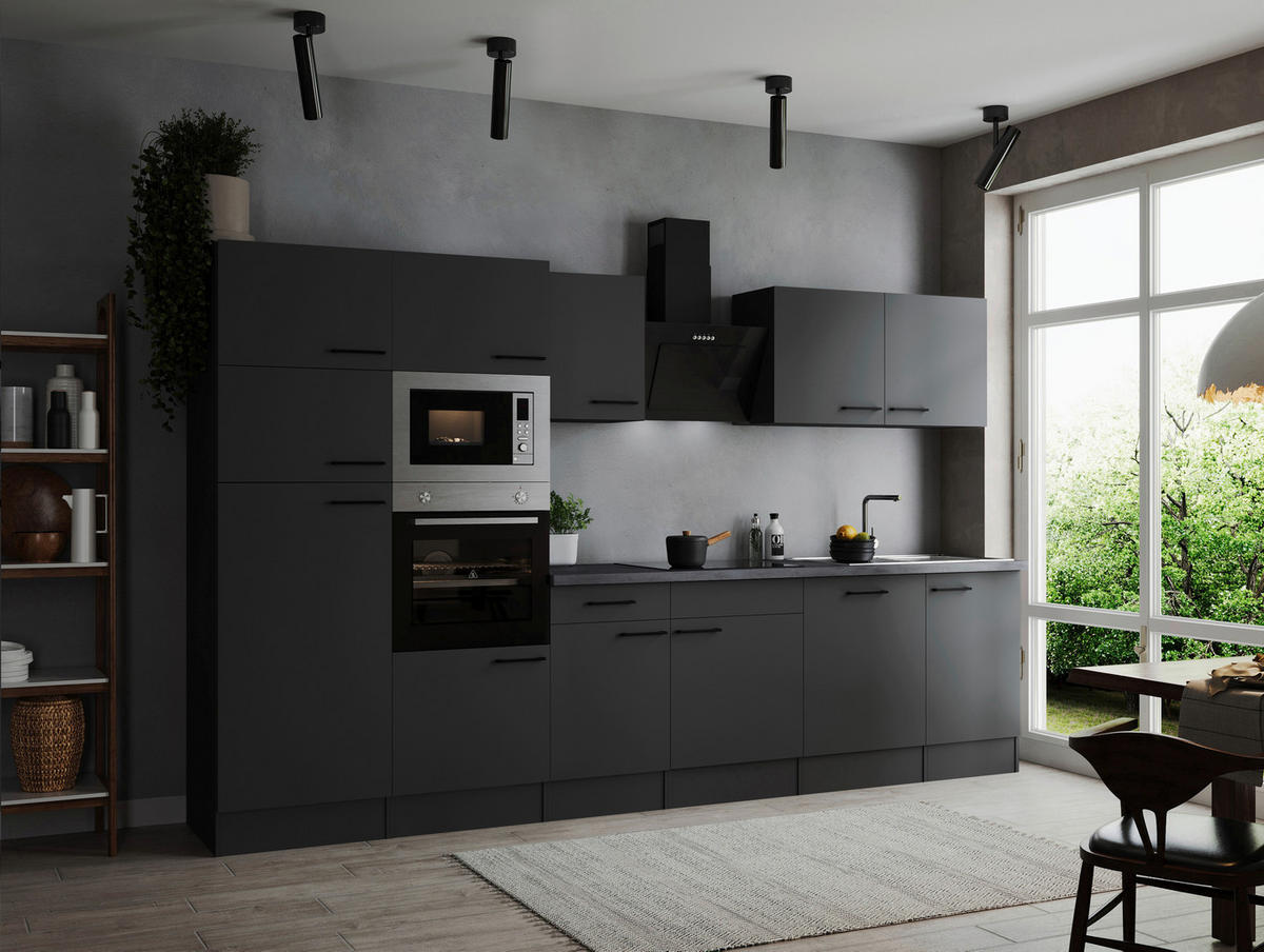 KÜCHENBLOCK 340 cm   in Dunkelgrau  - Dunkelgrau/Schwarz, Design, Holzwerkstoff/Metall (340cm) - Respekta