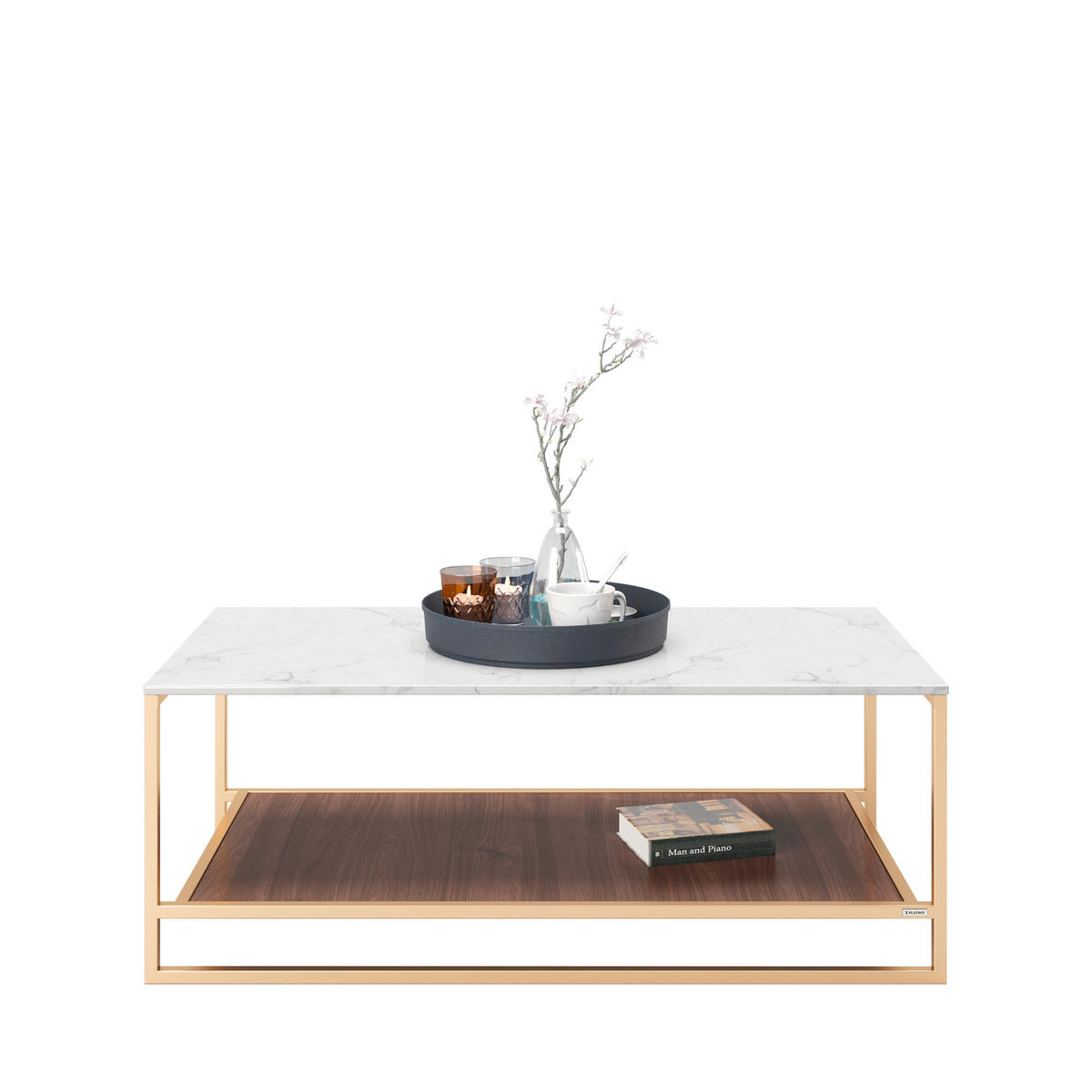 COUCHTISCH PLAYBOY 120/60/45 cm rechteckig Weiß, Nussbaumfarben, Goldfarben  - Nussbaumfarben/Goldfarben, KONVENTIONELL, Holzwerkstoff/Metall (120/60/45cm) - Playboy