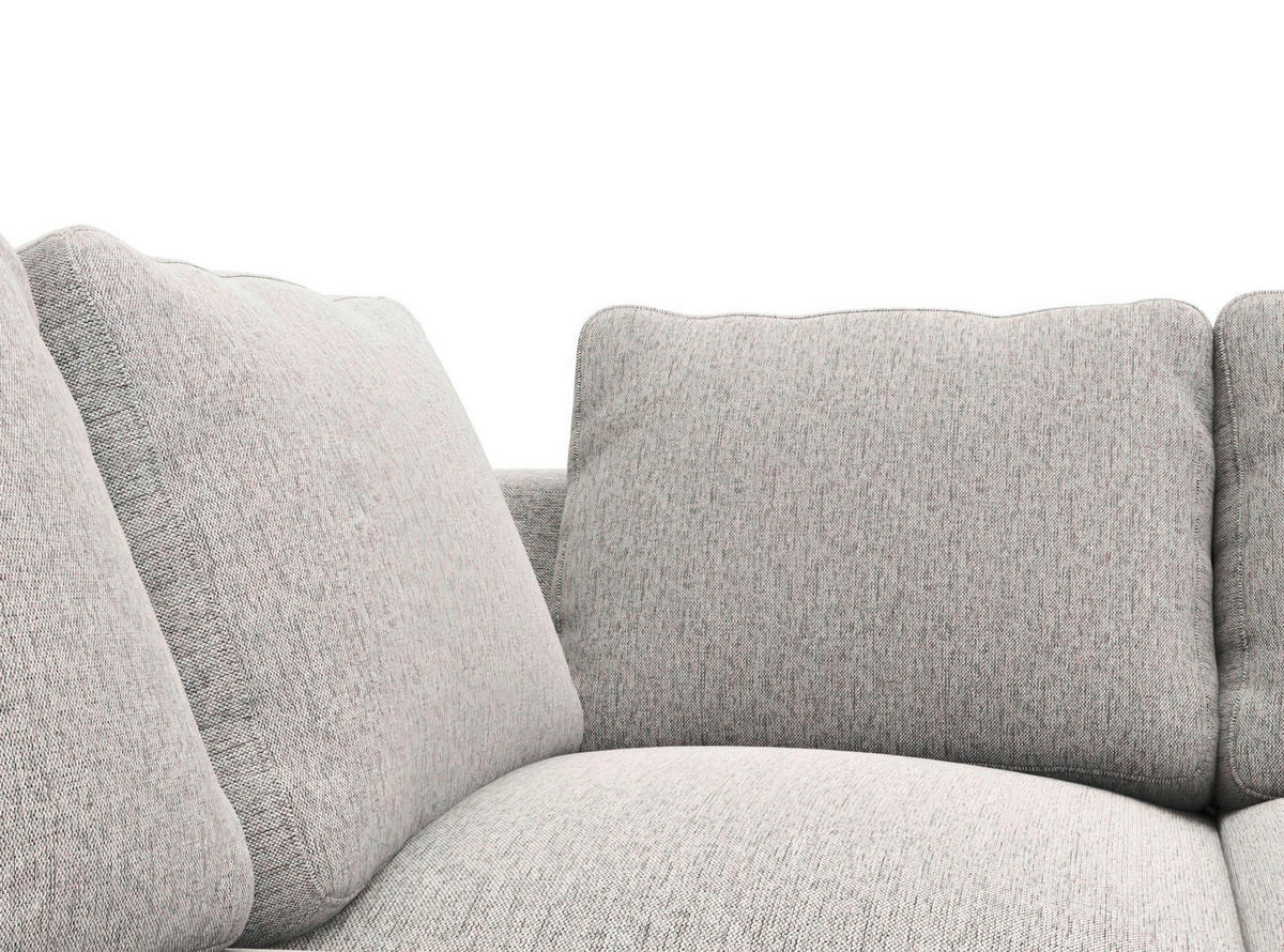ECKSOFA Hellgrau Webstoff, Flachgewebe  - Hellgrau/Schwarz, Design, Textil/Metall (252/206cm) - Livetastic