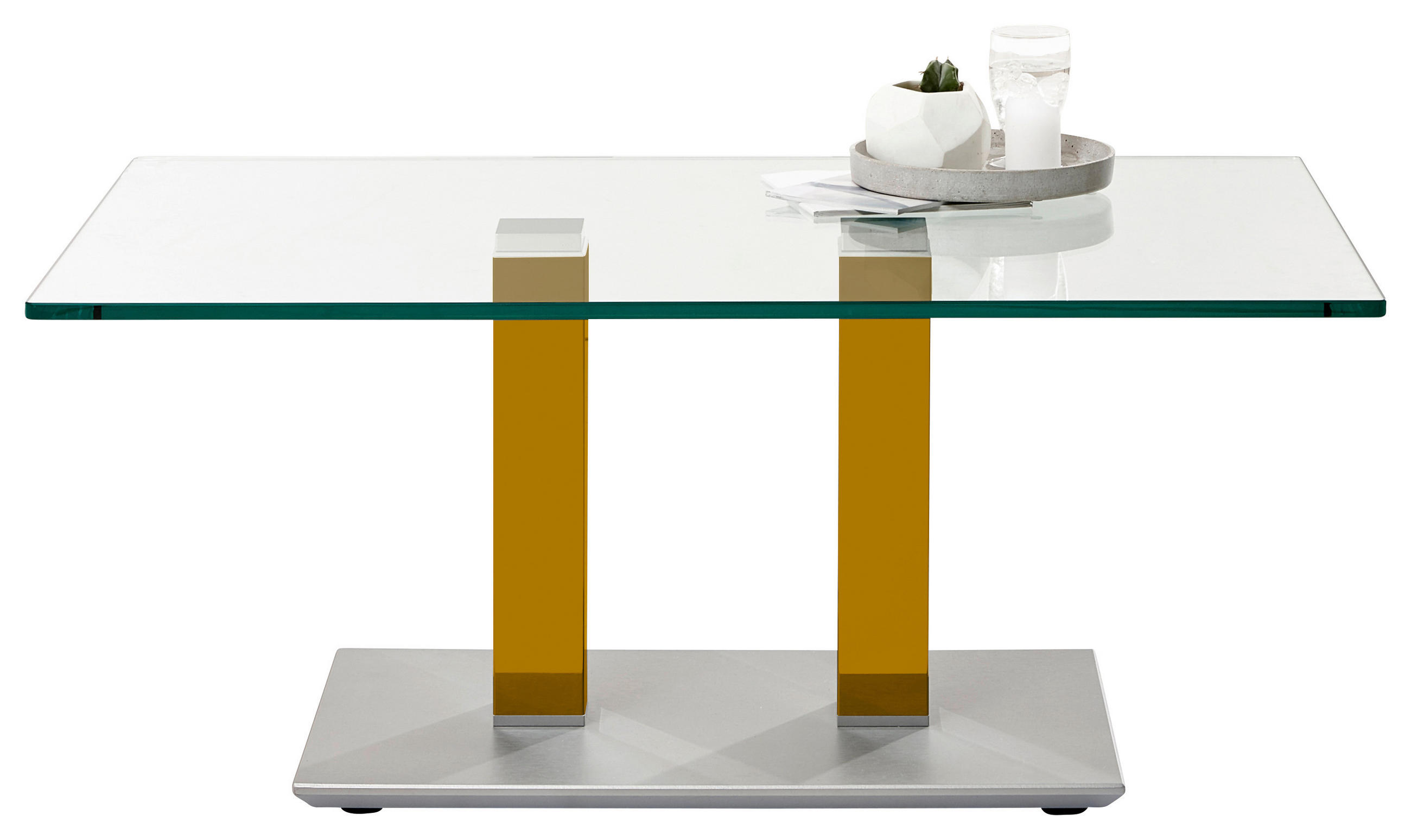 COUCHTISCH in Metall, Glas 110/70/46-65 cm  - Edelstahlfarben/Gelb, Design, Glas/Kunststoff (110/70/46-65cm)