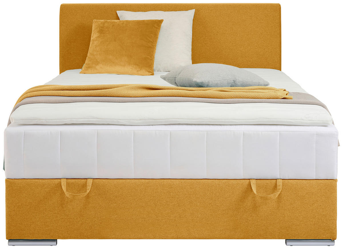 BOXBETT 90/200 cm  in Currygelb  - Chromfarben/Currygelb, KONVENTIONELL, Kunststoff/Textil (90/200cm) - Carryhome