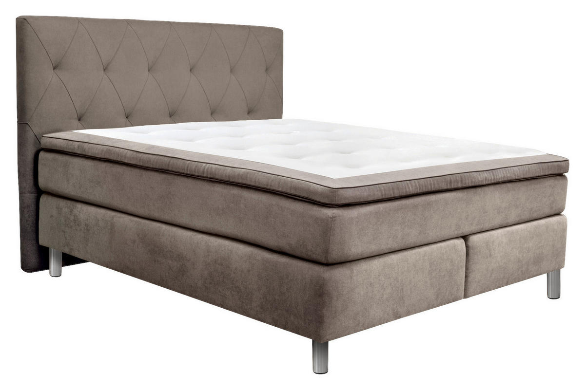 KONTINENTALSÄNG 180/200 cm  i beige  - beige/grå, Design, metall/trä (180/200cm) - Elegando