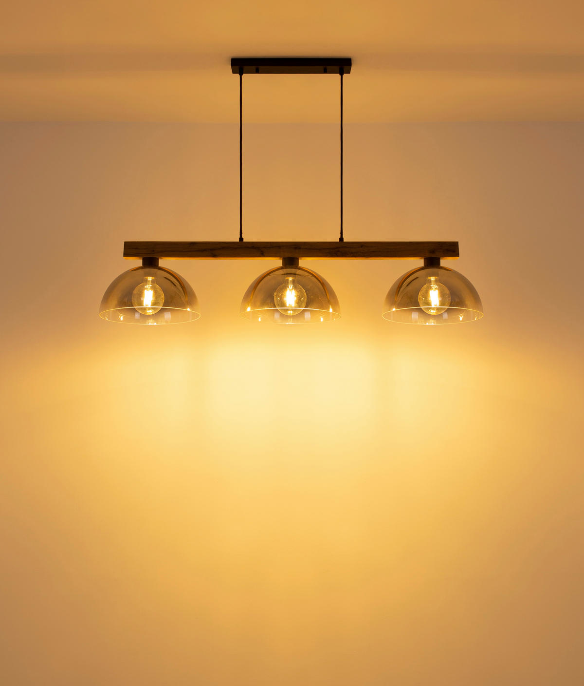 HÄNGELEUCHTE 114/30/120 cm  - Klar/Dunkelbraun, Design, Glas/Holz (114/30/120cm) - Globo