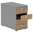 ANSTELLCONTAINER Grau, Eichefarben, Alufarben  - Eichefarben/Alufarben, KONVENTIONELL, Holzwerkstoff/Metall (43/72-78/80cm) - Moderano