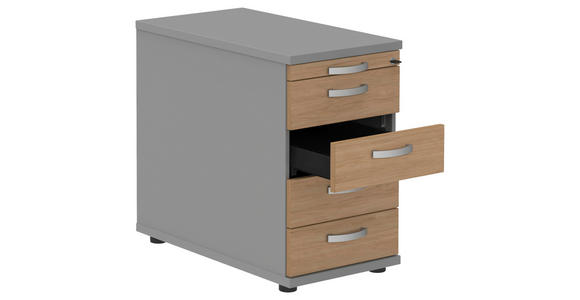 ANSTELLCONTAINER Grau, Eichefarben, Alufarben - Eichefarben/Alufarben, KONVENTIONELL, Holzwerkstoff/Metall (43/72-78/80cm) - Moderano