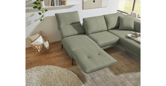 ECKSOFA  in Flachgewebe Salbeigrün Armteilverstellung, Relaxfunktion, Drehsitzfunktion  255-365/175-224 cm  - Salbeigrün/Schwarz, Design, Textil/Metall (255-365/175-224cm) - Dieter Knoll