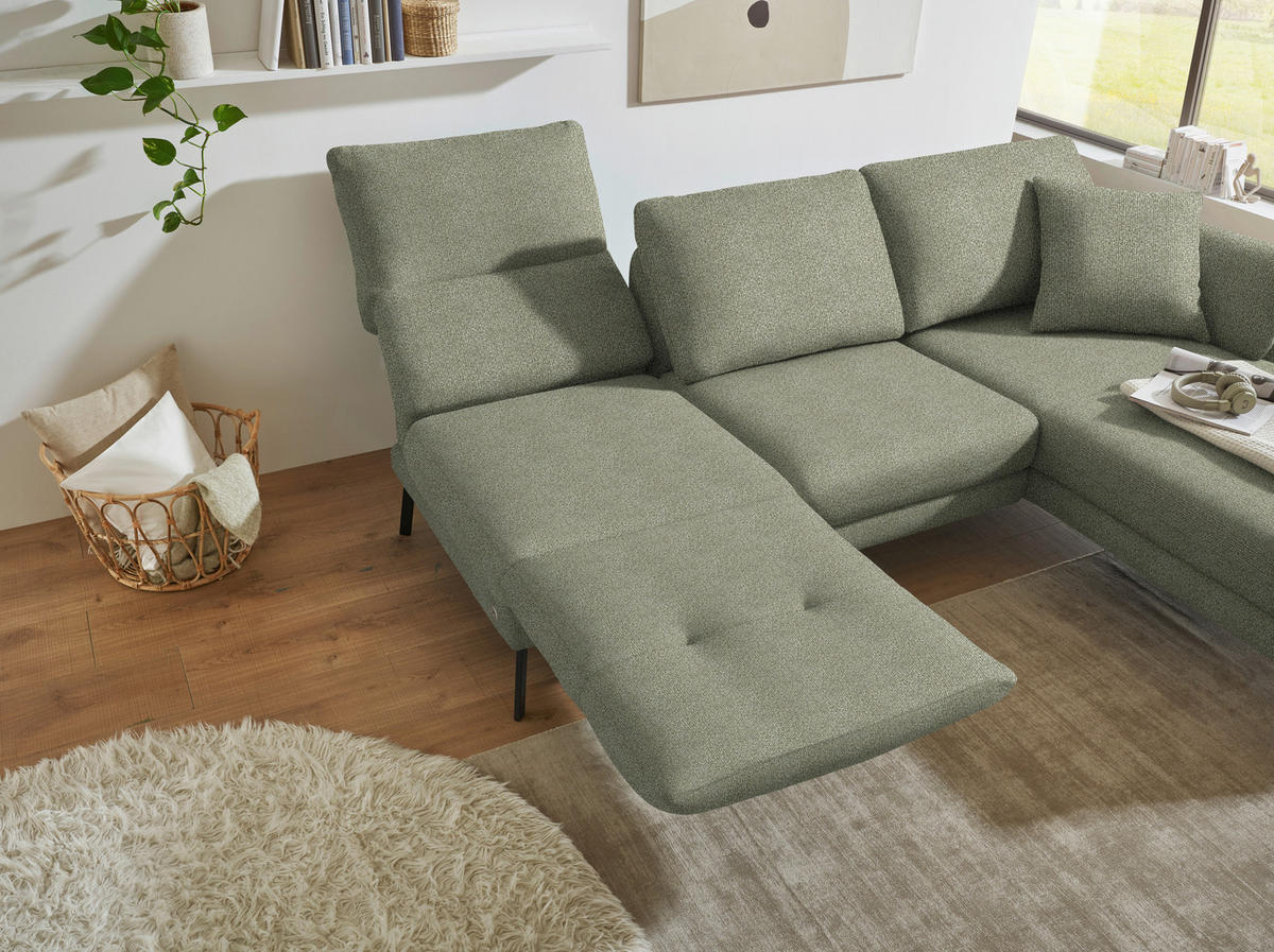 ECKSOFA  in Flachgewebe Salbeigrün  255-365/175-224 cm  - Salbeigrün/Schwarz, Design, Textil/Metall (255-365/175-224cm) - Dieter Knoll
