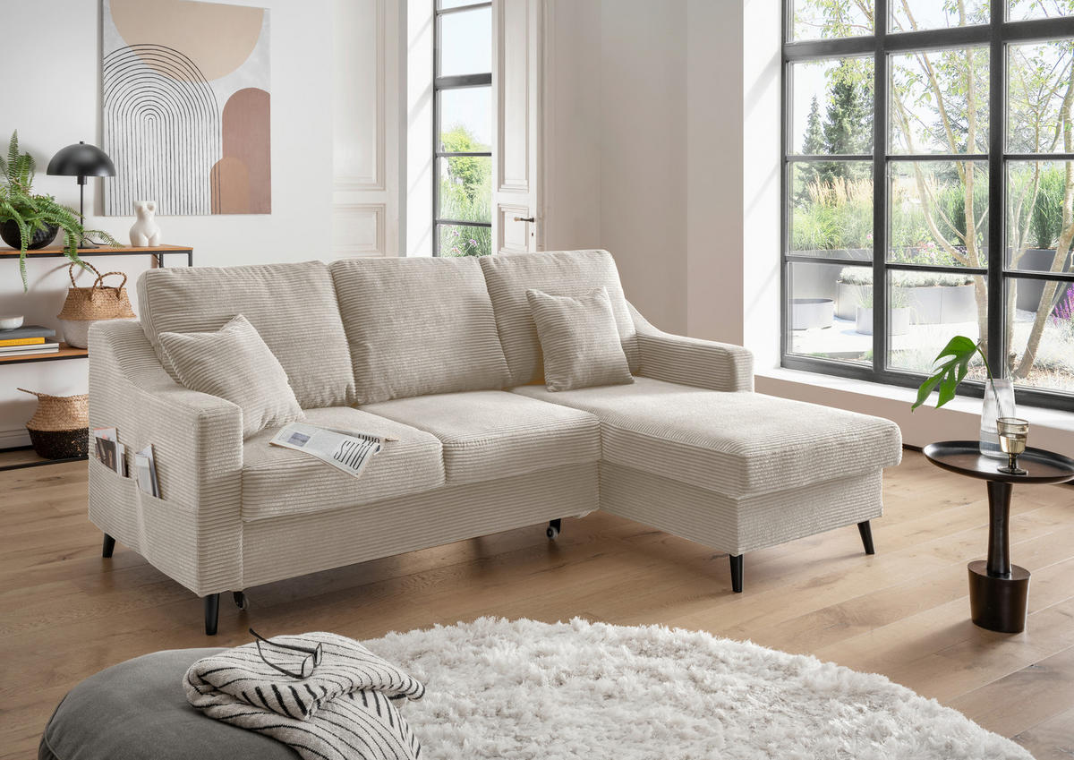 ECKSOFA Beige Cord  - Beige/Schwarz, Design, Holz/Textil (228/150cm) - P & B
