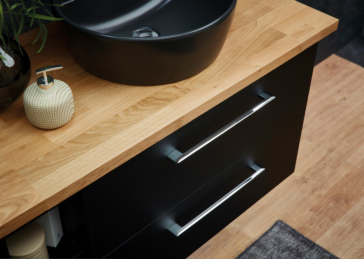 TVÄTTSTÄLL MED KOMMOD 182 cm  - kromfärg/svart, Design, trämaterial/glas (182cm) - Sadena