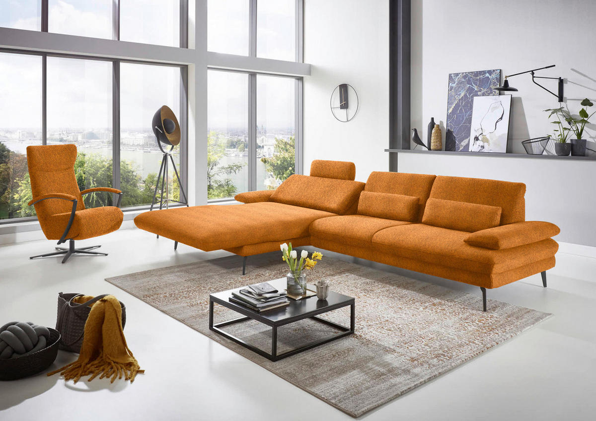 ECKSOFA in Chenille Orange  - Schwarz/Orange, Design, Textil/Metall (180/310cm) - Dieter Knoll